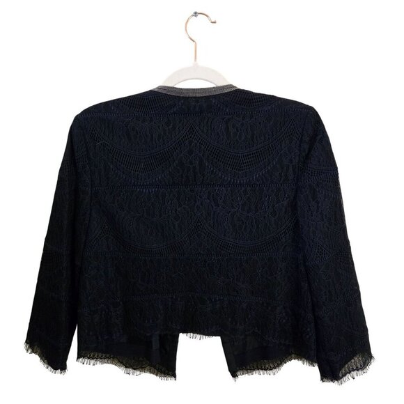 Magaschoni Vintage Unique Silver Beaded Trim Navy Lace Lightweight Jacket Size 8 - Picture 2 of 6